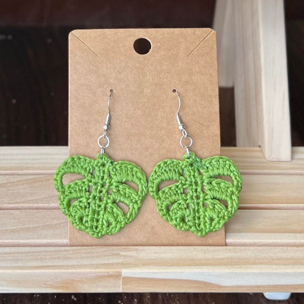 Crochet Monstera Leaf Earrings